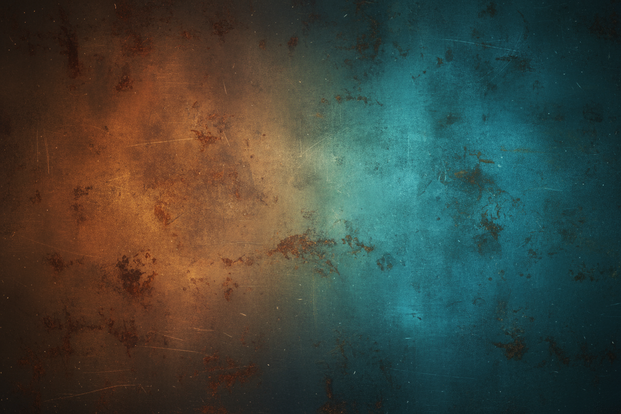 forged-metal background image (gritty, soft gradient of orange/teal).